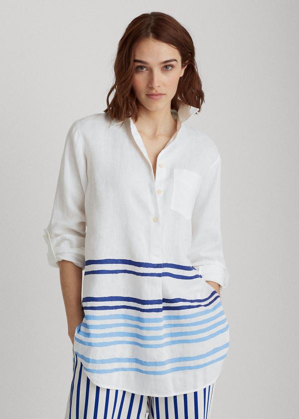 Women's Ralph Lauren Striped Linen Shirts | 875236PRS